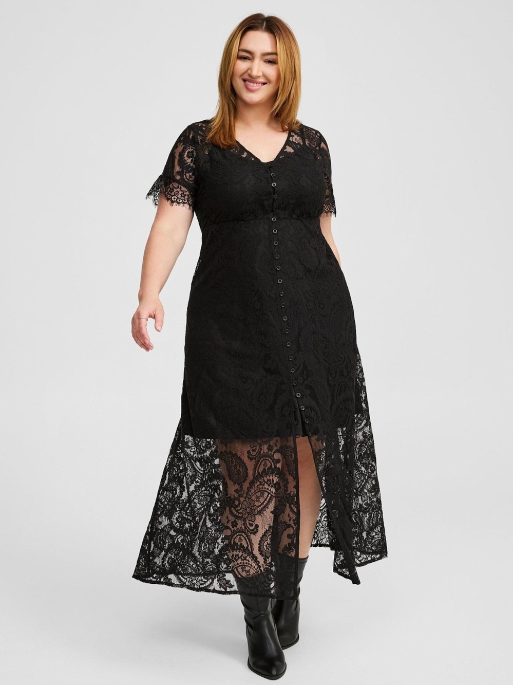 Torrid Black Lace Button Front A-Line Maxi Dress Size 2 18/20